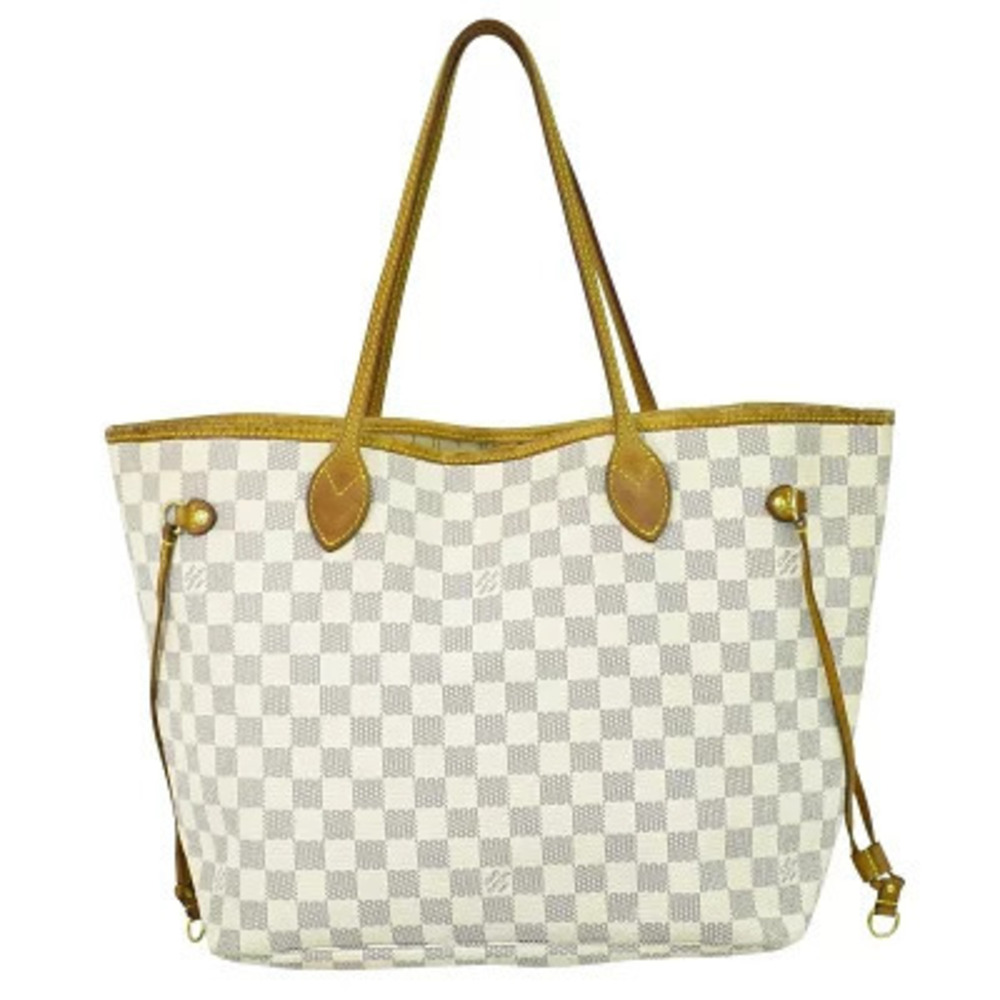 Louis Vuitton LV Neverfull Damier Tote Bag Canvas Leather Azur White Gray